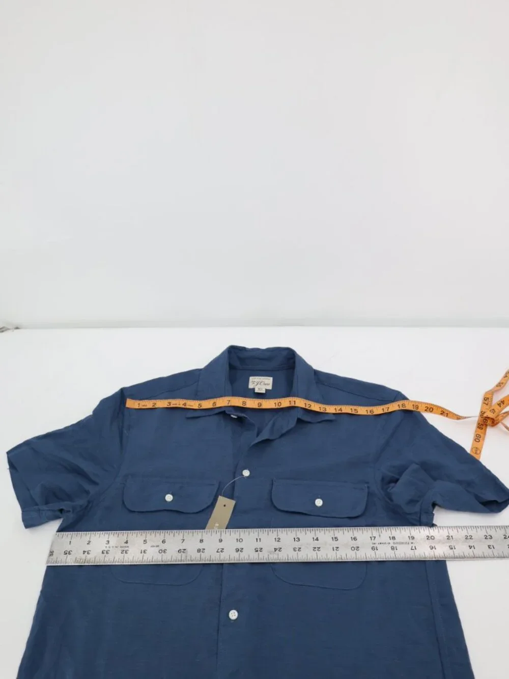 NWT J Crew camp Shirt Men's XS Viscose Linen Blend Short Sleeve Button Up Blue